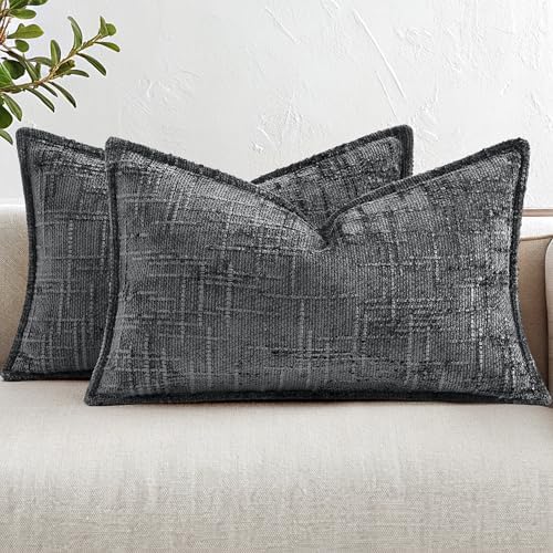 decorUhome Chenille Throw Pillow Covers 12x20 Set of 2, Dark Grey by decorUhome