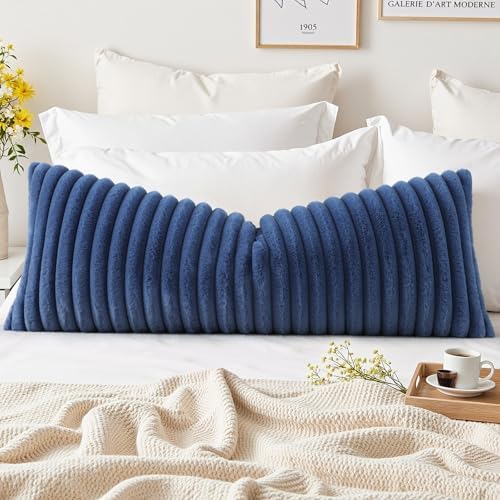 decorUhome Fall Faux Fur Throw Pillow Covers 14x36 Pack of 1 Navy Blue by decorUhome