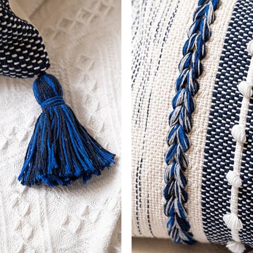 BlissBlush Decorative Lumbar Throw Pillow Cover 12x20 Boho Dark Blue Accent - Image 6