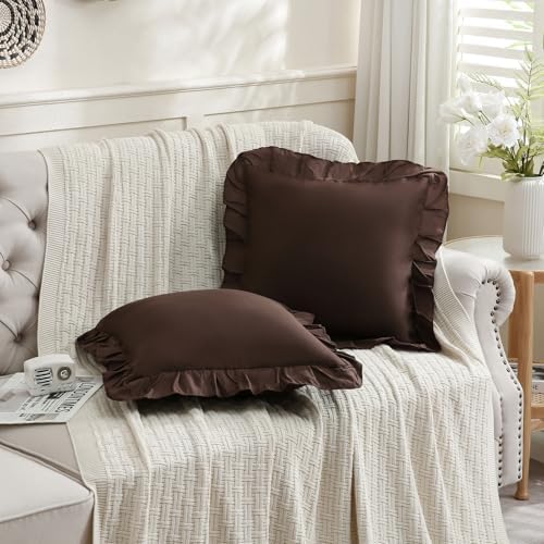 Merryword Chocolate Pillowcases 18x18 Dark Brown Throw Pillow Covers Pack of 2 - Image 2