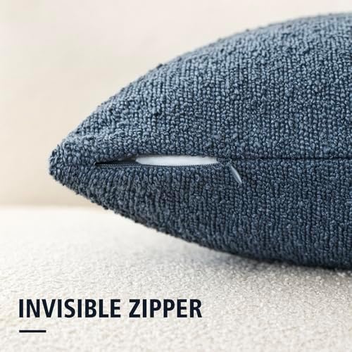 Foindtower Decorative Textured Boucle Throw Pillow Covers 20x20 Dark Blue - Image 2