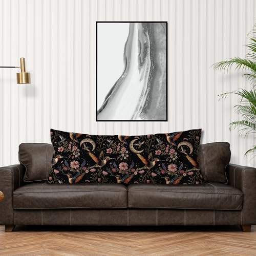 Vintage Moody Dark Floral Hummingbird Moon Body Pillow Cover 20x54, Dark - Image 4