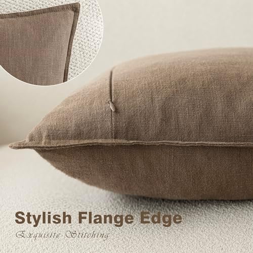 Foindtower Linen Solid Decorative Throw Pillow Covers 26x26 Cocoa Brown - Image 3