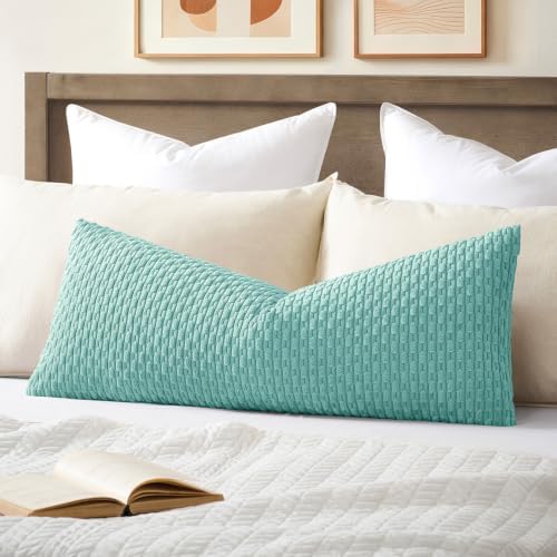 Kevin Textile Soft Corduroy 14"x36" Lumbar Pillow Cover 1 Pack, Aqua Green by KevinTextile