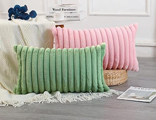 PANOD Faux Fur Decorative Lumbar Throw Pillow Covers 14 x 24, Long Boho Lumbar - Image 2