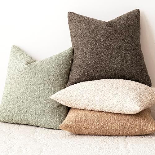 Foindtower Decorative Textured Boucle Throw Pillow Covers 16x16 Dusty Green - Image 6