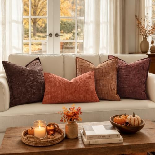 MIULEE Textured Decorative Fall Throw Pillow Covers Terracotta 20x20 - Image 3