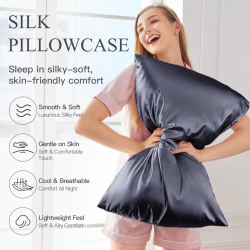Mulberry Silk Pillow Cases for Hair and Skin, Dark Grey - Image 2