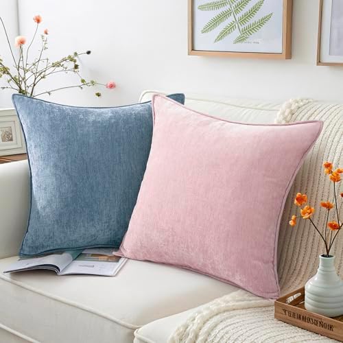 decorUhome Chenille Blue Grey Velvet Throw Pillow Covers 26x26 Set of 2 - Image 7