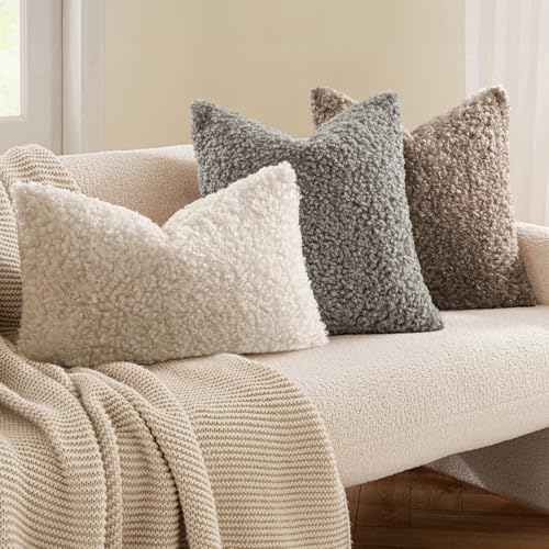 MIULEE Decorative Faux Fur Pillow Covers Sherpa 18x18 Khaki - Image 2