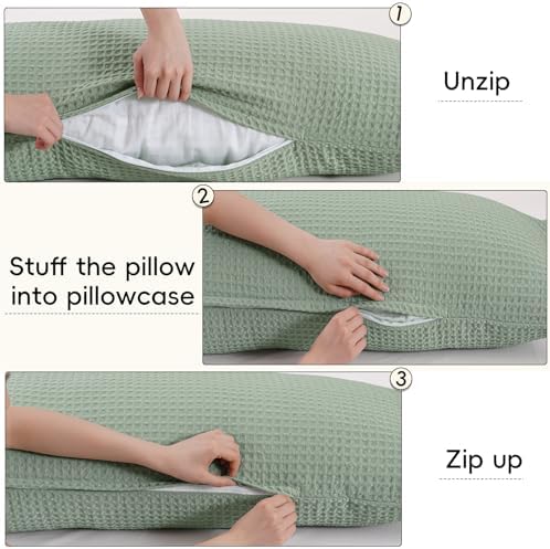 PHF Ultra Soft Waffle Body Pillowcase, Sage Green, Breathable, Skin-Friendly - Image 3