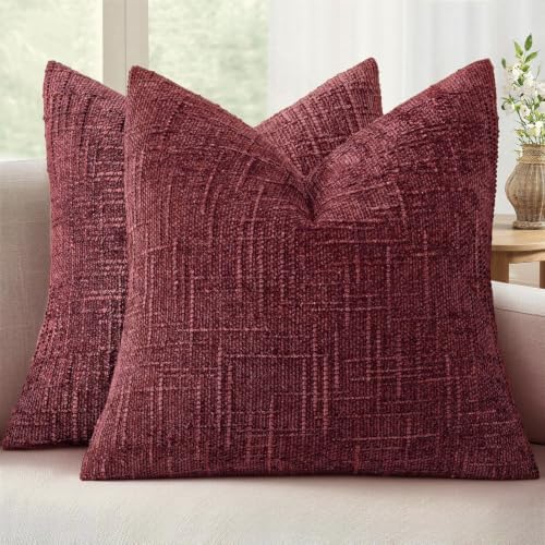 MIULEE Chenille Textured Throw Pillow Covers Burgundy 20x20 Set of 2 by MIULEE