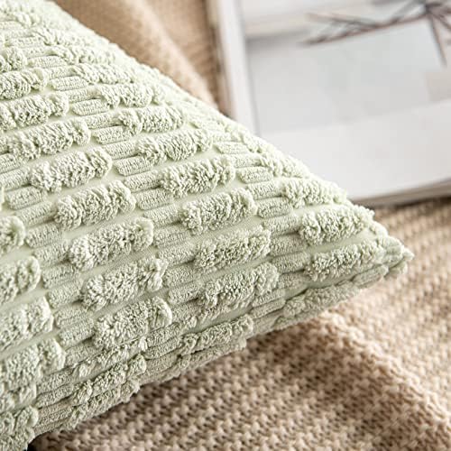 MIULEE Corduroy Decorative Throw Pillow Covers 16x16 Light Green Pack of 2 - Image 3