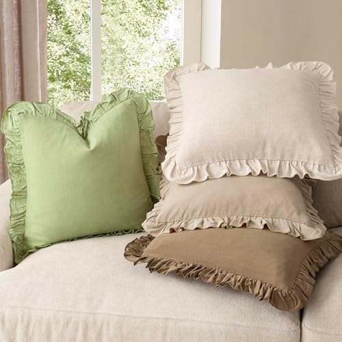 Foindtower Set of 2 Decorative Linen Fringe Ruffle Throw Pillow Covers Soft - Image 6