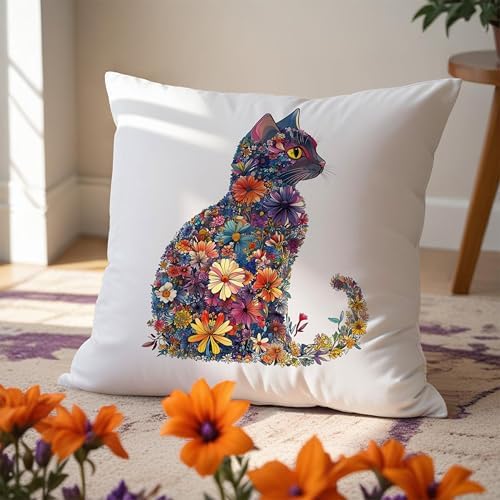 Colorful Floral Cat Pillow Covers 18x18, Gifts - Image 5
