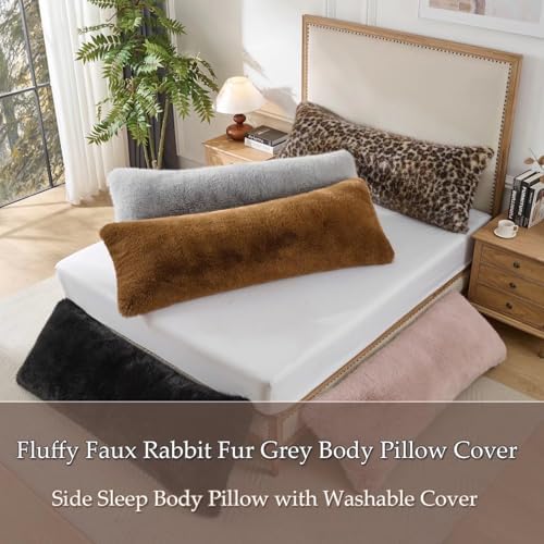 Brown Leopard Print Body Pillow Cover, Plush Fuzzy Faux Fur Body Pillowcase - Image 7