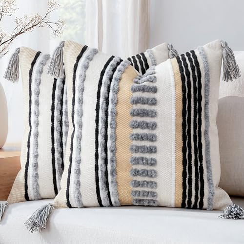 NUYECY Boho Throw Pillow Covers 18x18 Aesthetic Neutral Boucle Couch Pillow - Image 4
