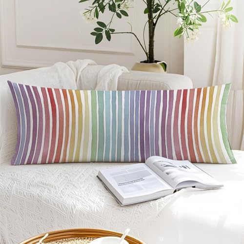 Boho Colorful Striped 20x54 Body Pillow Cover, Minimalist Boho Watercolor - Image 6