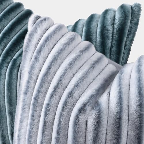 decorUhome Fall Faux Fur Throw Pillow Covers 18x18 Set of 2 Blue Grey - Image 2