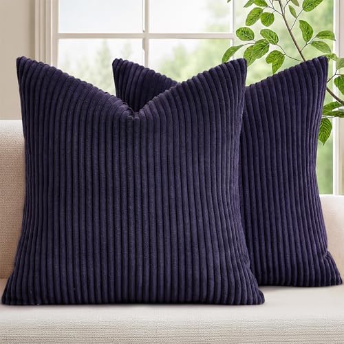 Mecatny Corduroy Decorative Throw Pillow Covers 18x18 Set of 2 Dusty Purple by Mecatny