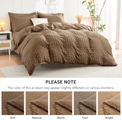 HYMOKEGE Brown California King Comforter Set Seersucker 7 Pieces, All Season - Image 6