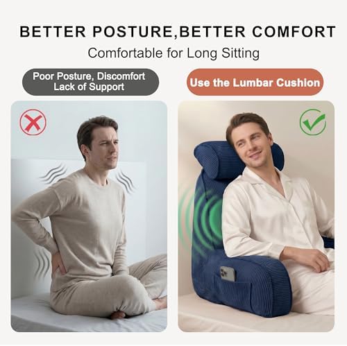 Bed Rest Reading Pillow with Arms & Detachable Headrest, Corduroy Backrest - Image 5