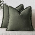 MIULEE Boho Linen Fringe Decorative Throw Pillow Covers Rifle Green 20x20 by MIULEE