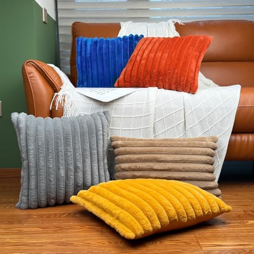 COTEY 18x18 Decorative Faux Fur Throw Pillow Covers Set of 2- Blue - Image 5