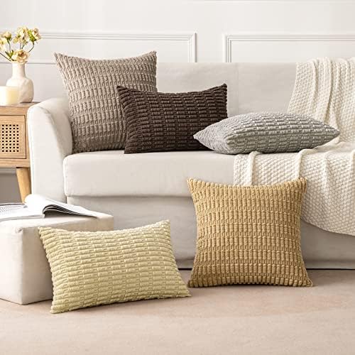 MIULEE Euro Sham Corduroy Decorative Throw Pillow Covers 24x24 Beige - Image 3