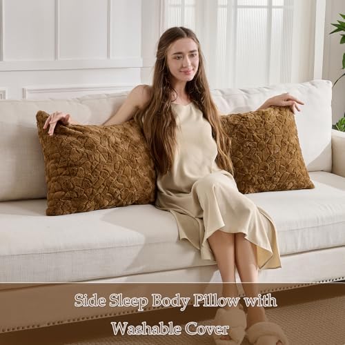 20x54 Fluffy Brown Full Body Pillow Cover, Plush Fuzzy Faux Fur Body Pillowcase - Image 3