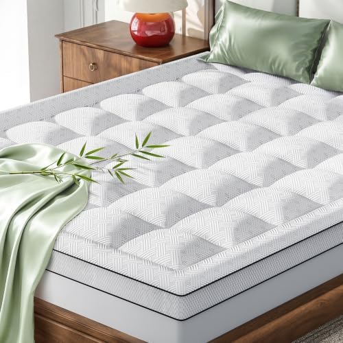 3 Inch King Mattress Topper Bamboo Viscose Thick Pillow Top Mattress Pad by Qocismile