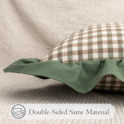 JoraLion Ruffled Lumbar Pillow Cover 14x36 Gingham Green - Image 5