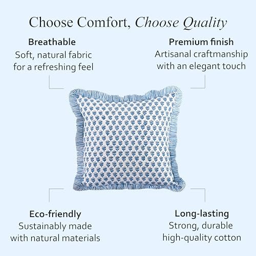 CPC Block Print Ruffle Throw Pillow Cover Apatite Blue 24"x24" - Image 6