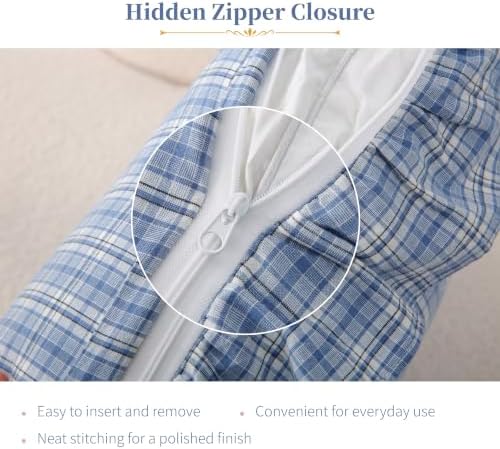 Gingham Throw Pillow Covers 18x18, Denim Blue Plaid, Ruffle Trim - Image 6