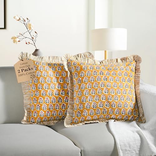 CPC Yellow Citrine Ruffle Throw Pillow Covers by COTTONPRINTCLUB