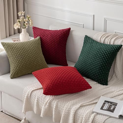 MIULEE Christmas Decorative Throw Pillow Covers 20x20 Red Textured Corduroy - Image 4