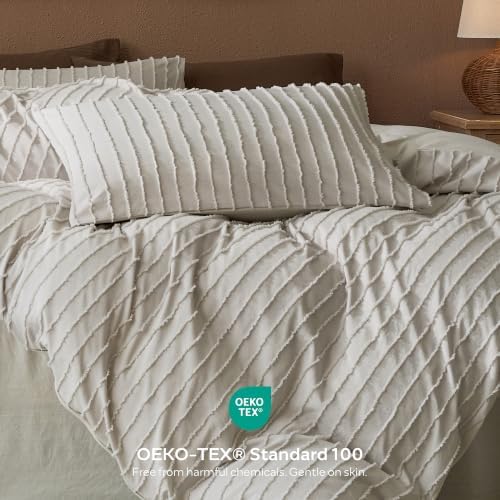 JELLYMONI Oatmeal Striped Tufted Pillowcases King Size - Image 5