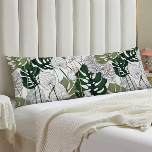Palm Leaf Body Pillow Cover Green Tropical Leaves Long Pillow Case - Image 3