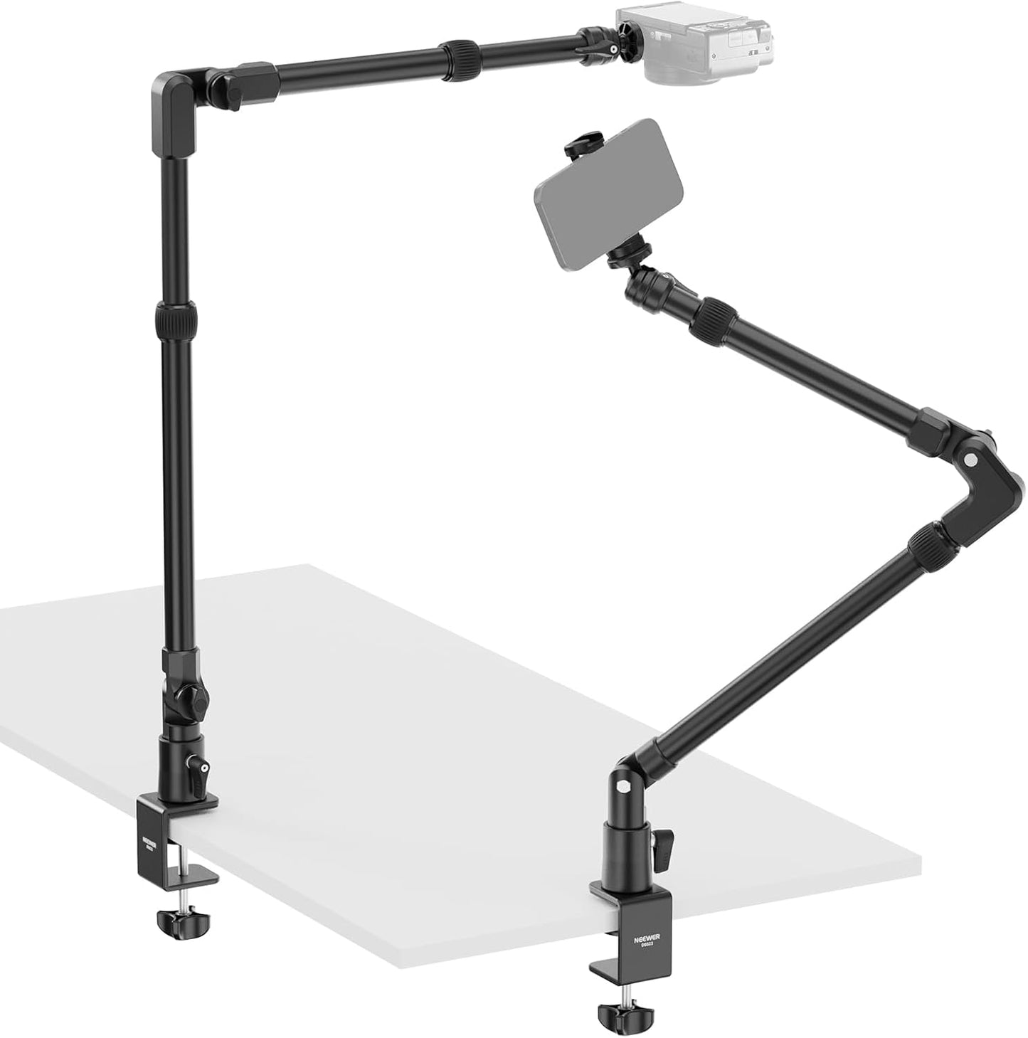 NEEWER 45.5" Overhead Camera Desk Stand, Aluminum 4 Section Magic Mic Boom Arm with C Clamp Mount Phone Holder, for Webcam LED Light Microphone Streaming Zoom Video Recording, Max Load 4.41lb, DS023