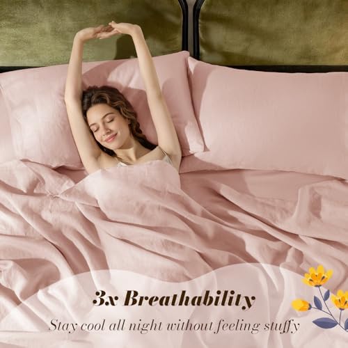 SONORO KATE 100% French Linen King Size Sheets Set, Natural Flax Bedding - Image 3