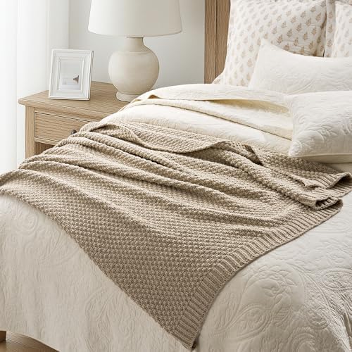 EVERGRACEHOME Chunky Chenille Knit Throw Blanket, 50 x 60, Sand Dune - Image 2