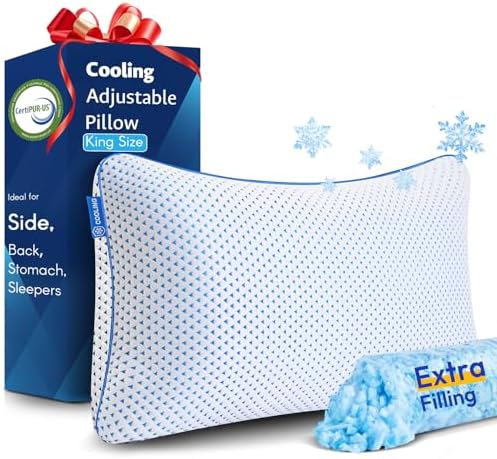 Adjustable Cooling Gel Shredded Memory Foam Pillow King Size by Fulocean