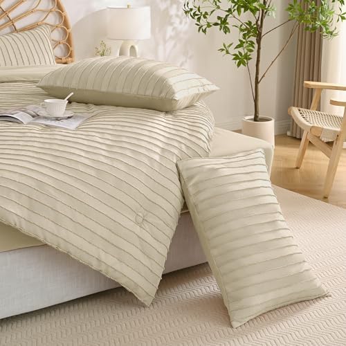 JELLYMONI Light Sand Striped Tufted Pillowcases Standard Size - Image 4