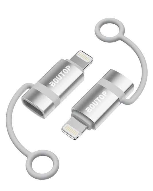 [MFi Certified] 36W USB C to Lightning Adapter, Support PD Fast Charging Compatible with iPhone iPad Airpods, with Anti-Lost Holder Silver -2 Pack