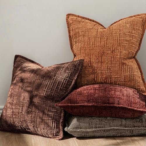 MIULEE Slubby Textured Decorative Fall Euro Throw Pillow Covers Rust 24x24 - Image 4