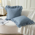 Silnuo Navy Blue/White Gingham Plaid Ruffle Throw Pillow Covers 18"x18" by Silnuo
