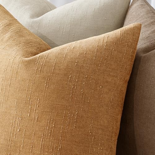 MIULEE Textured Chenille Throw Pillow Covers 20x20 Inch Golden Brown - Image 2