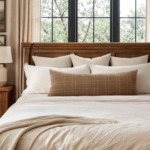 MIULEE Long Lumbar Throw Pillow Cover 14x36 Soft Linen Check Decorative - Image 3