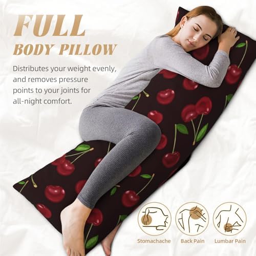 Red Cherry Body Pillowcase, Long Pillow Cover 20"x54" Soft Moisture-Wicking - Image 5