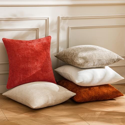 a moment Red Chenille Throw Pillow Covers 22x22 Inch Pack of 2 Modern - Image 4
